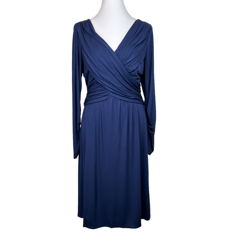🆕 NWT Max Edition Navy Blue Dress Wrap-Look Stretchy Soft Fabric Size L